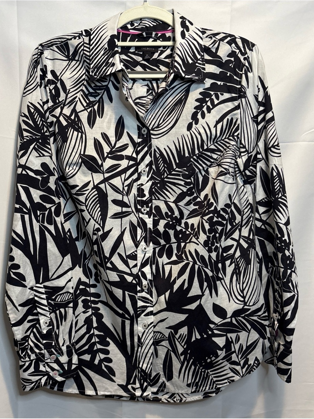 Talbots Black and White Tropical-Print Button-Down Shirt